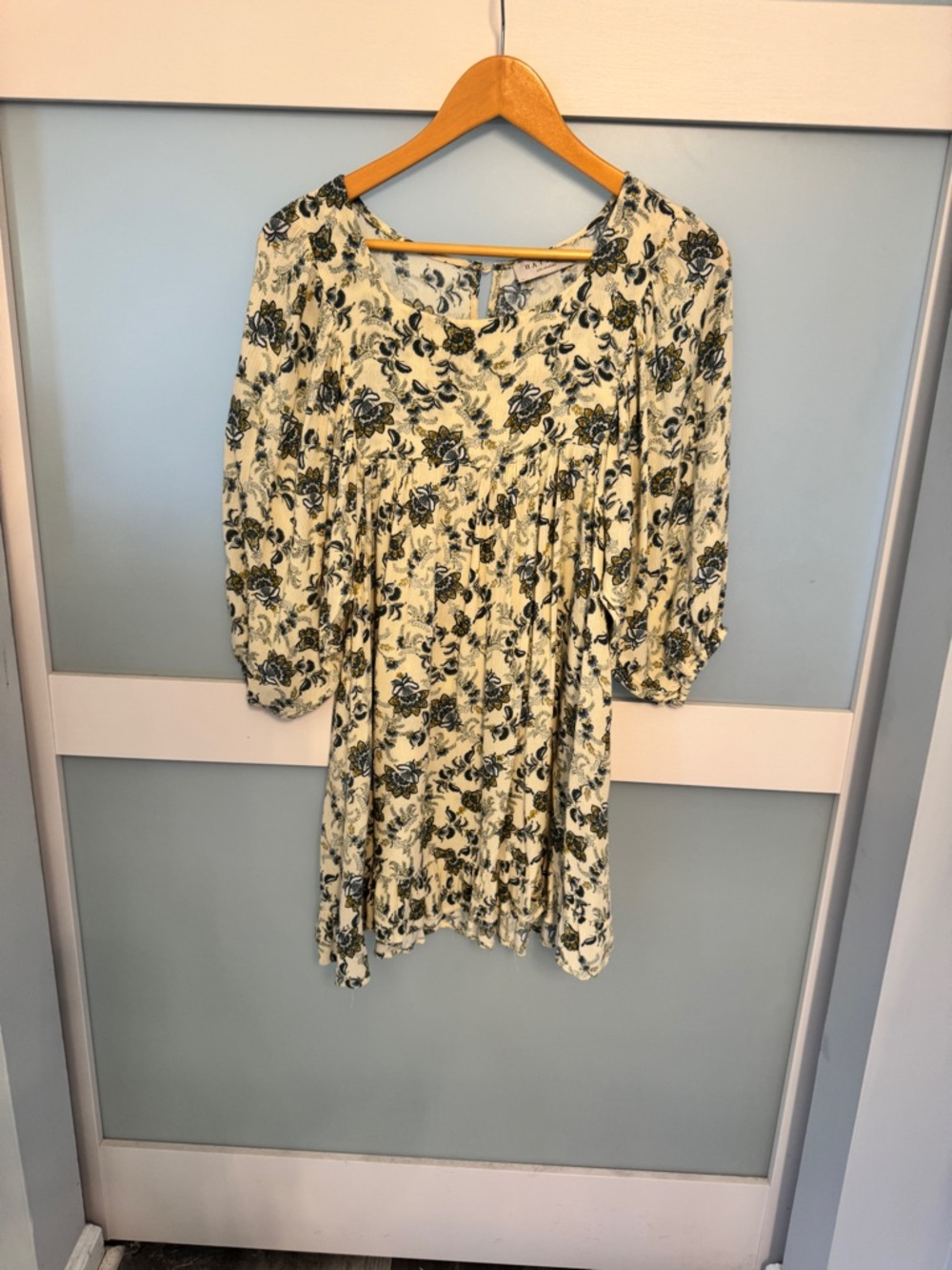 Hayden Cream Mini Dress with Blue Floral Print
